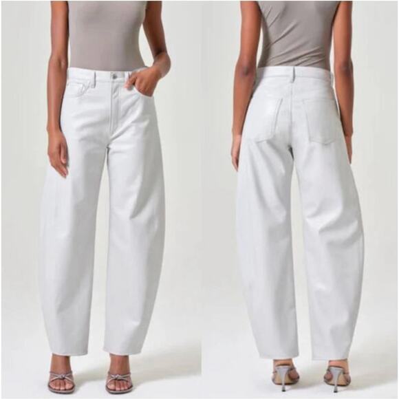 Agolde Denim - B44 Agolde Luna Pieced Barrel Jeans Women 25 Recycled Leather Balloon Gray